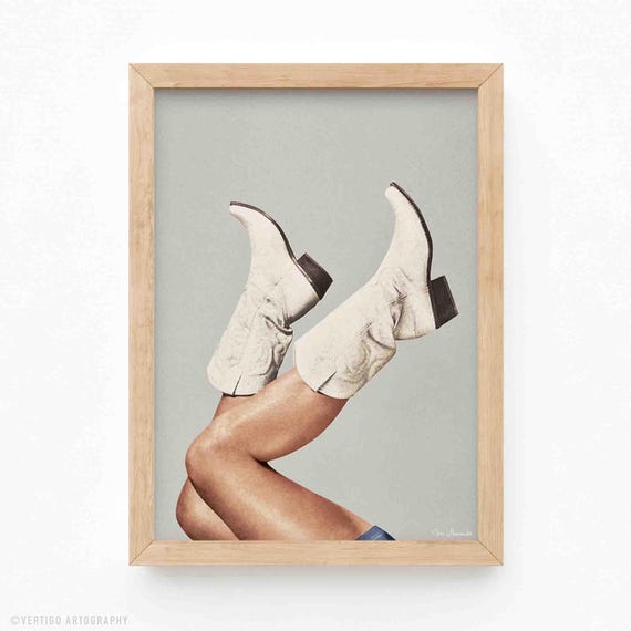 These Boots Silver Gray Cowgirl Art Print Texas Western Wall Decor
