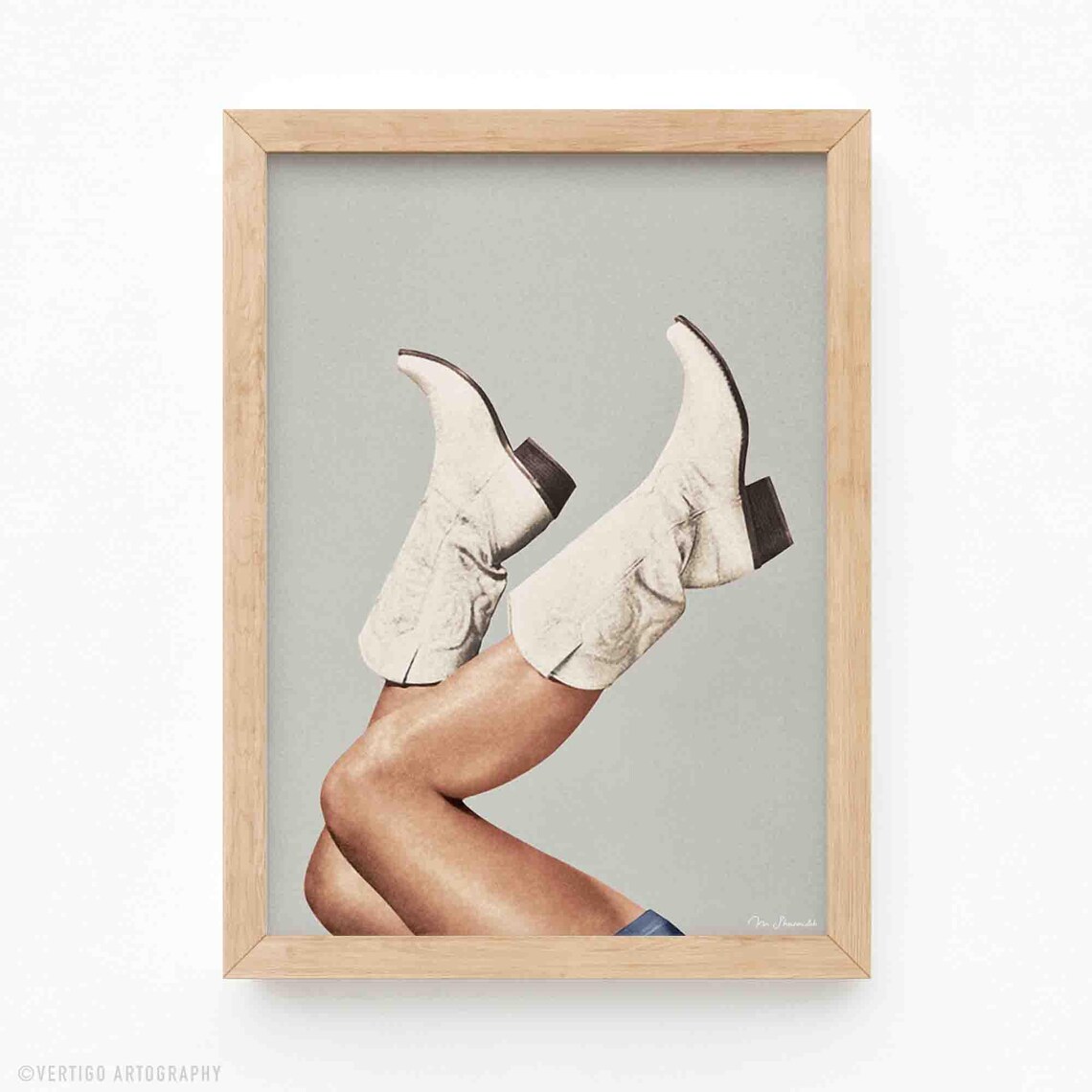 These Boots White Cowgirl Boots Retro Western Collage Art Poster