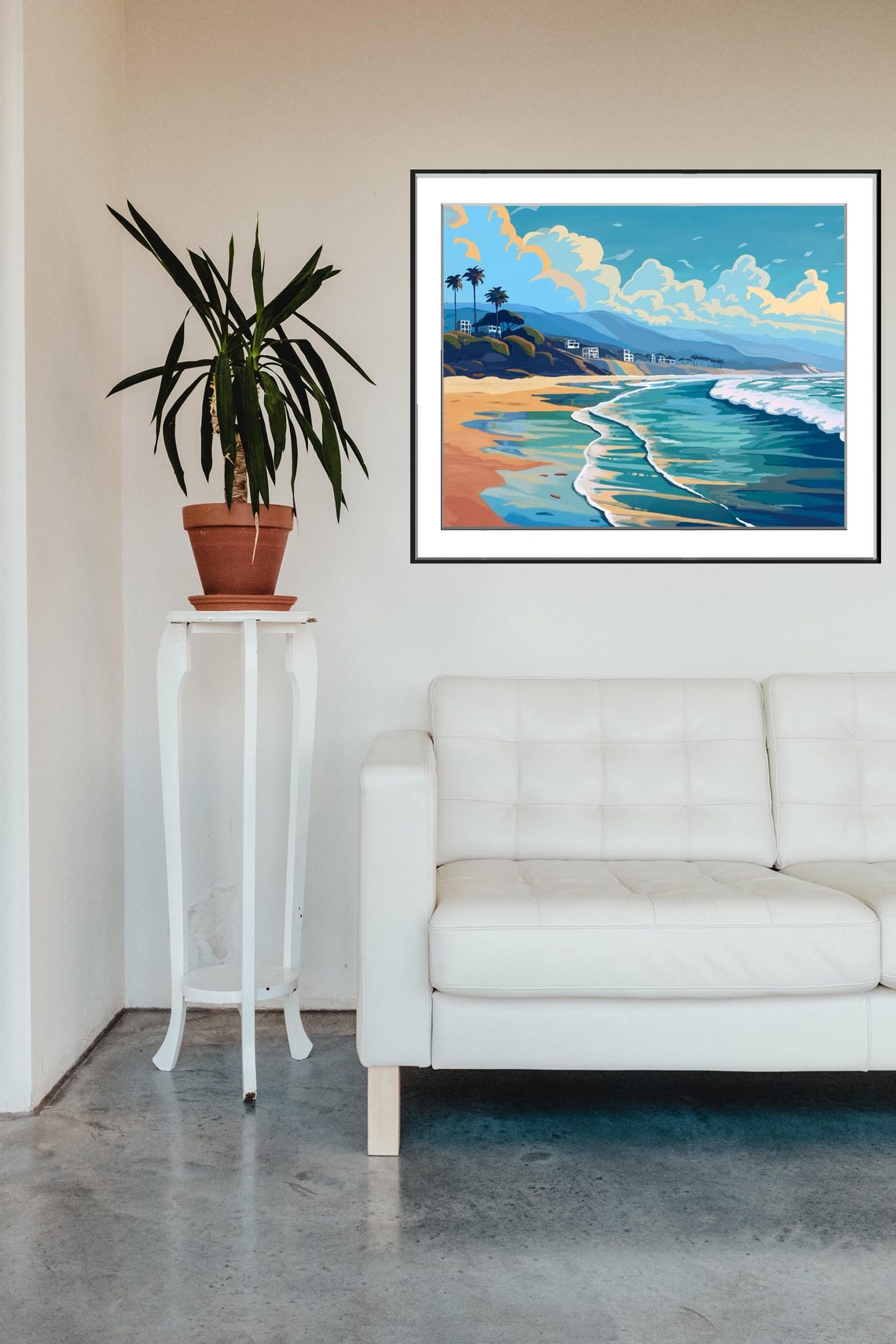 Beach Day Waves Sand Palms Puffy Clouds Coastal Seascape Poster - Image 4