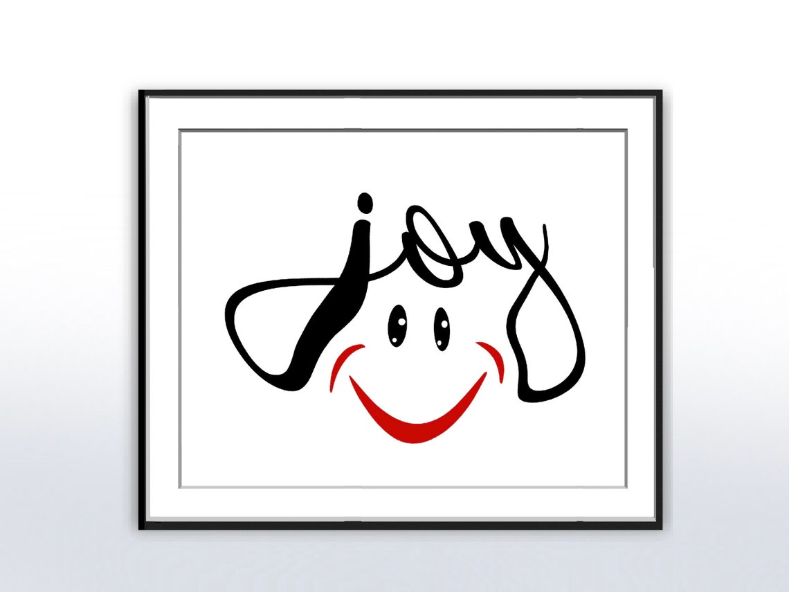 Joy Calligraphy Smiley Face Inspirational Word Art Quote Poster