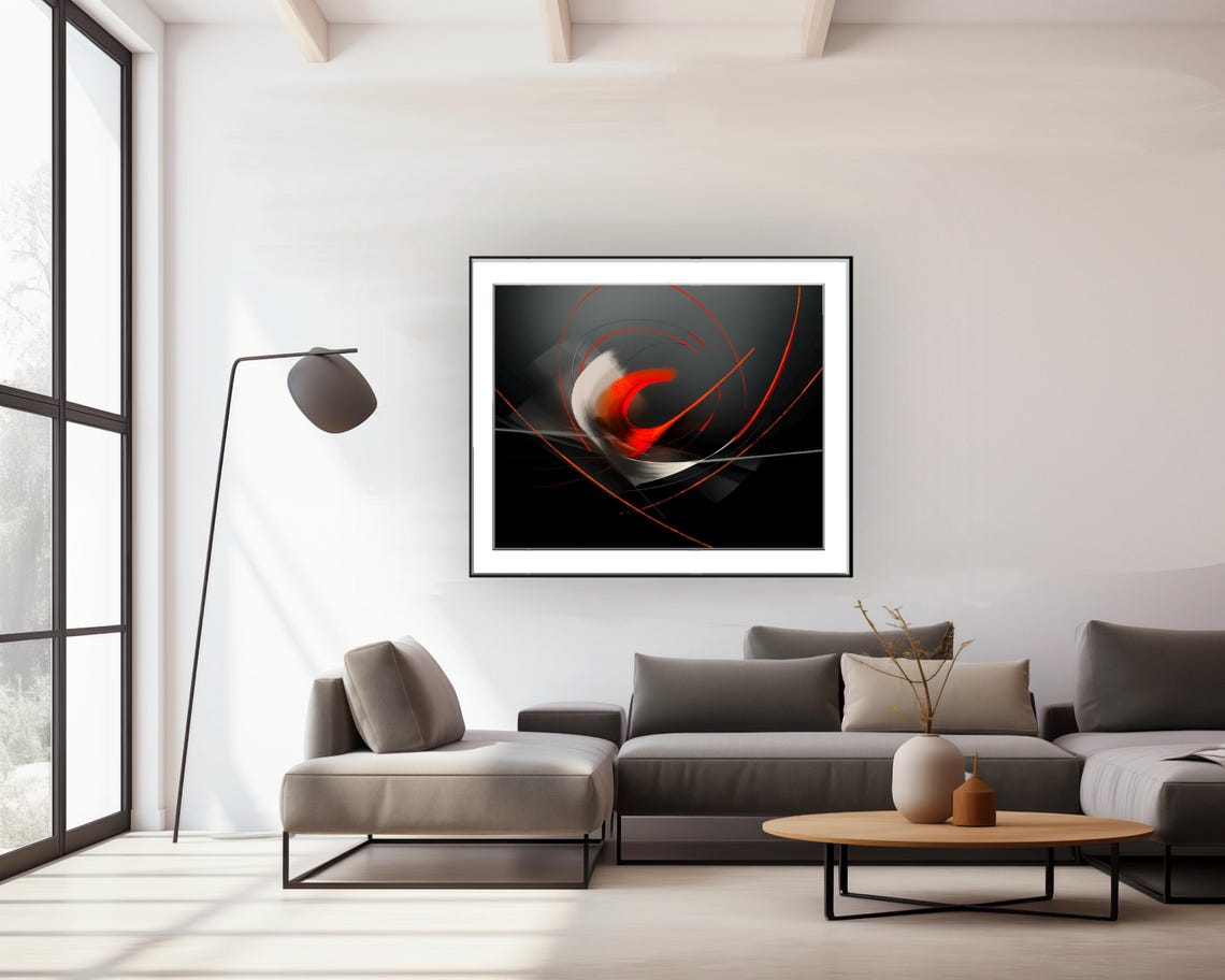 Origins Red White Dynamic Abstract Swirls On Black Canvas Poster - Image 2