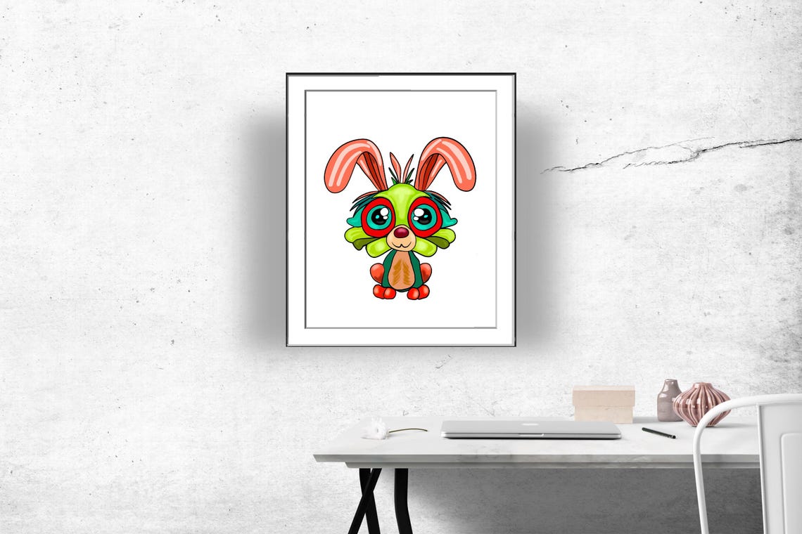 Cute Cartoon Bunny Rabbit with Big Eyes Nursery Illustration Poster - Image 3