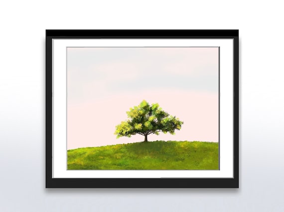 Painting Of A Lone Tree On Hill Impressionistic Painting Wall Art Landscape Instant Image
