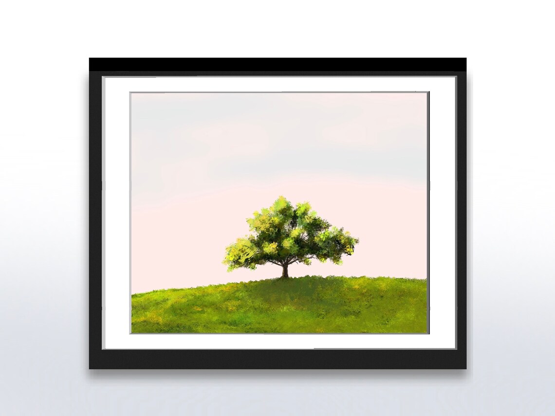 Painting Of A Lone Tree On Hill Impressionistic Painting Wall Art Landscape Instant Image