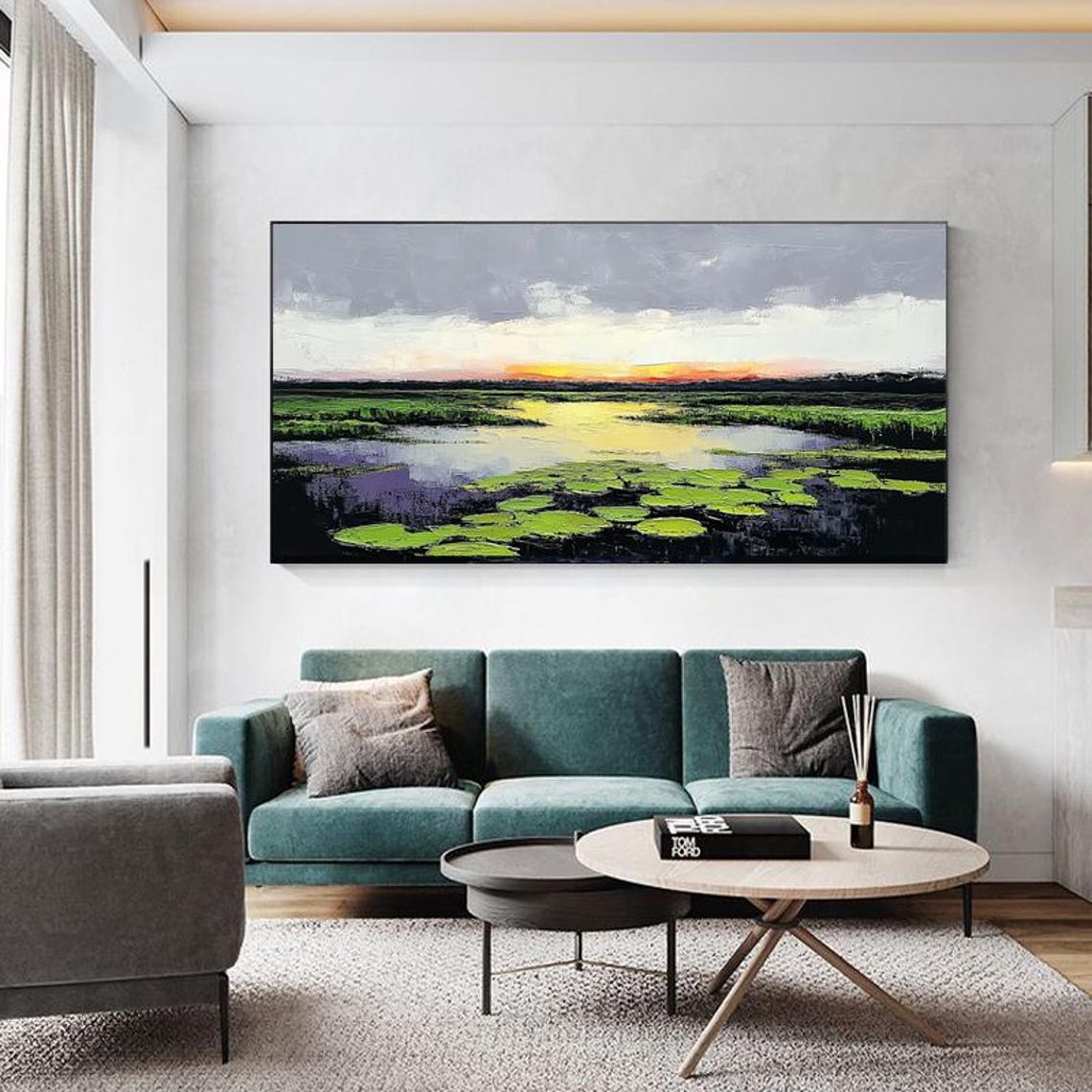 Tranquil Wetland Lake at Golden Sunset With Green Lily Pads Poster - Image 6