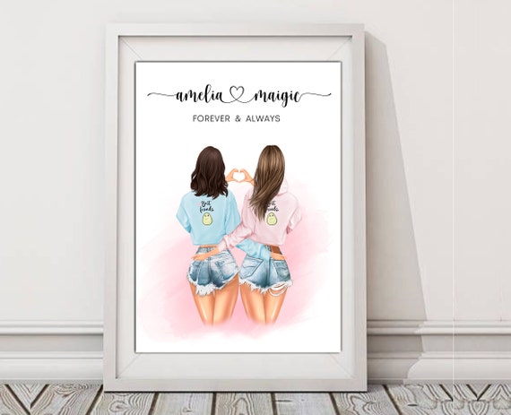 Full Custom Personalised Gift For Your Bestie Bff Her Birthday Friends Illustration Prints