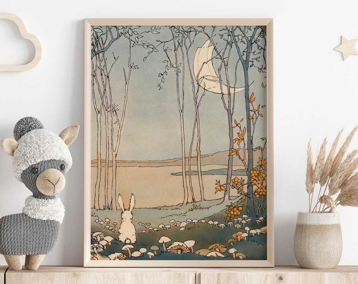 Cute Vintage Rabbit Illustration, Nursery Wall Art