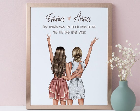Custom Friend Prints Personalized Best Friend Portrait Best Friends Illustration Gift Picture Personalised Gift For Friend