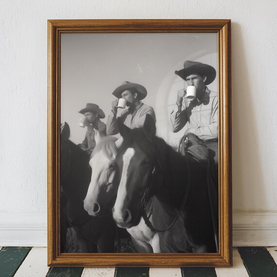 Vintage Cowboy Coffee Art Print, Western Texas Style