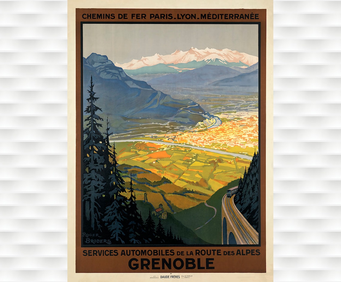 Grenoble Chemins de Fer PLM Vintage French Alps Railway Travel Poster
