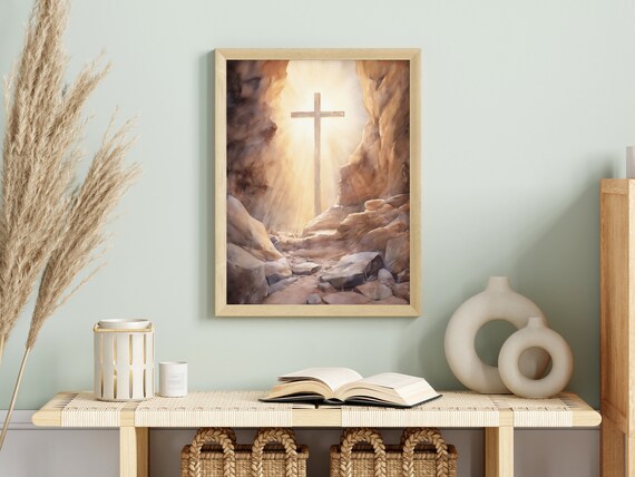 Holy Cross Tomb Easter Watercolor Empty Tomb Christian Faith Poster