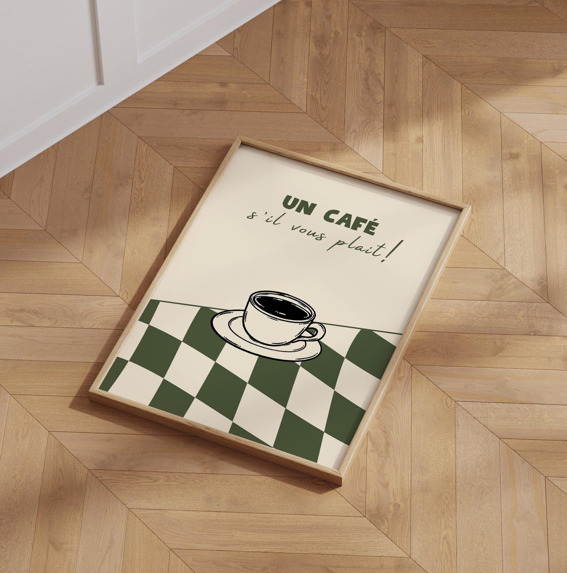 Un Cafe Sil Vous Plait French Coffee Cup Checkerboard Kitchen Poster - Image 2