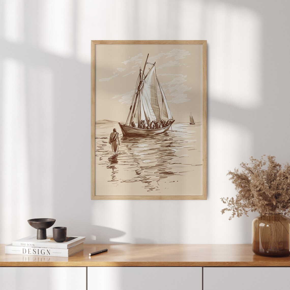 Jesus Walking On Water, Christian Boho Art Print - Image 2
