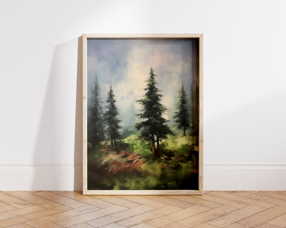 Pine Trees Wall Art Nature Art Print Trees Home Decor Green Forest Abstract Landscape Oil Painting Forest Art Poster Optional Frame