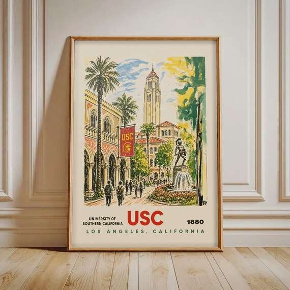 Usc Campus Print Vintage University Of Southern California Poster Retro College Wall Art Los Angeles Travel Decor