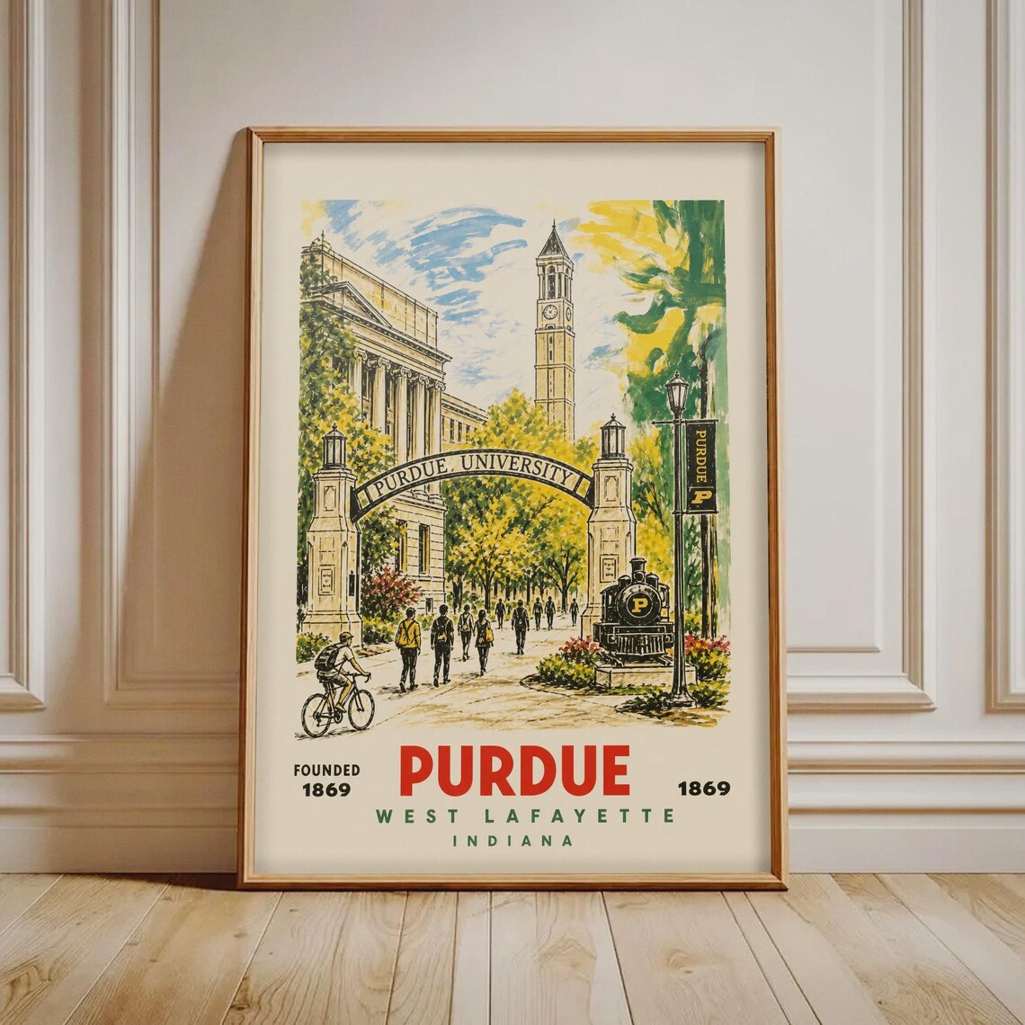 Purdue University 1869 Vintage Campus Poster West Lafayette Indiana