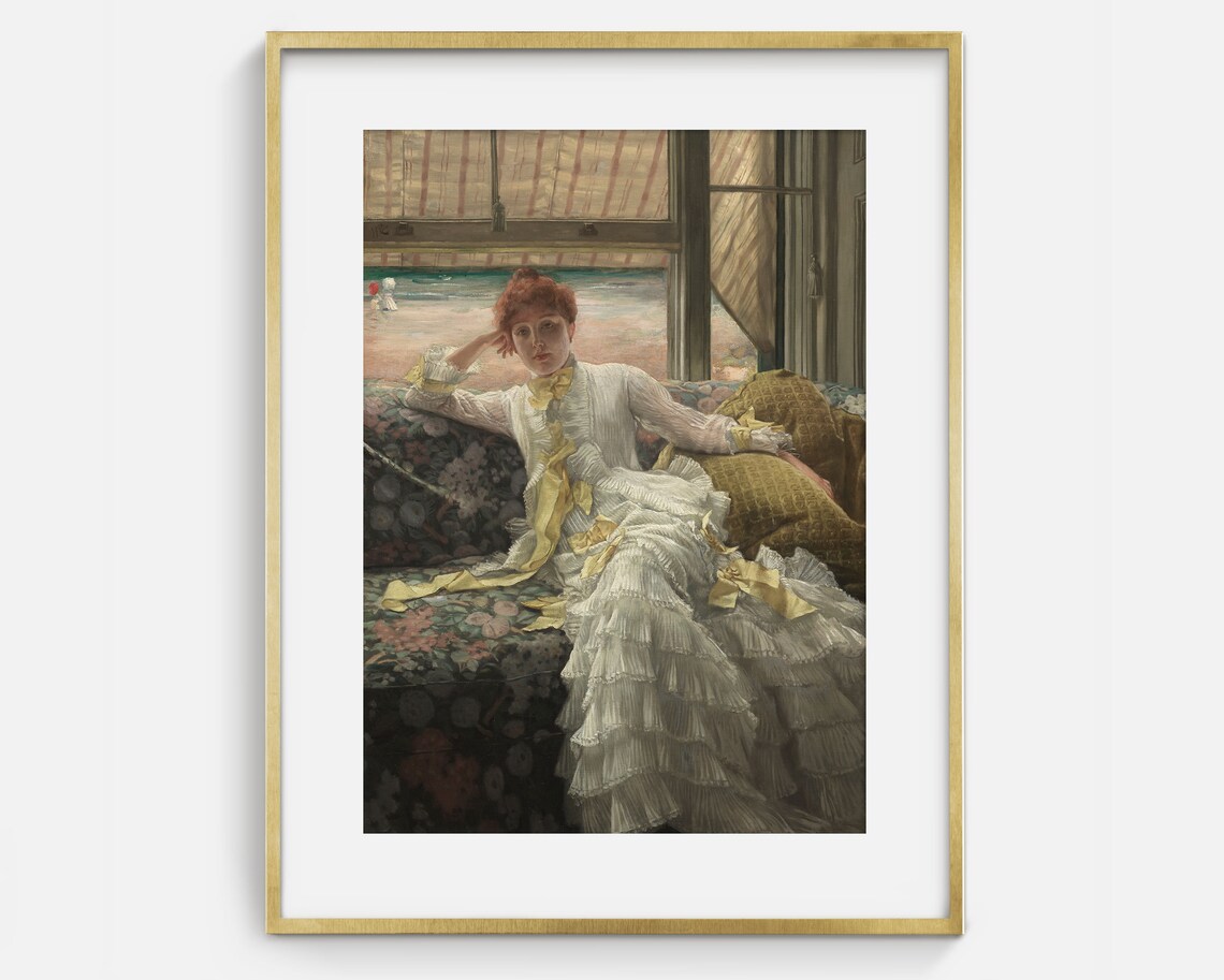 Victorian Lady White Gown Seaside Window Vintage Portrait Painting Poster - Image 2