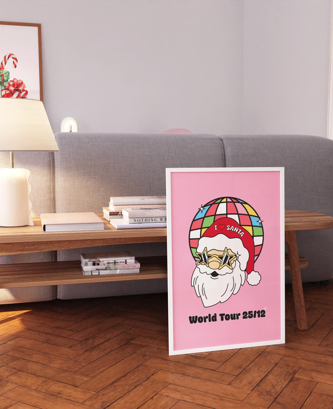 Disco Santa World Tour Pink Retro Funny Christmas Wall Poster - Image 3