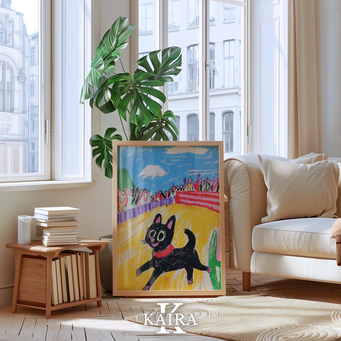 Black Cat Racing Down a Track Before a Cheering Crowd Poster - Image 4