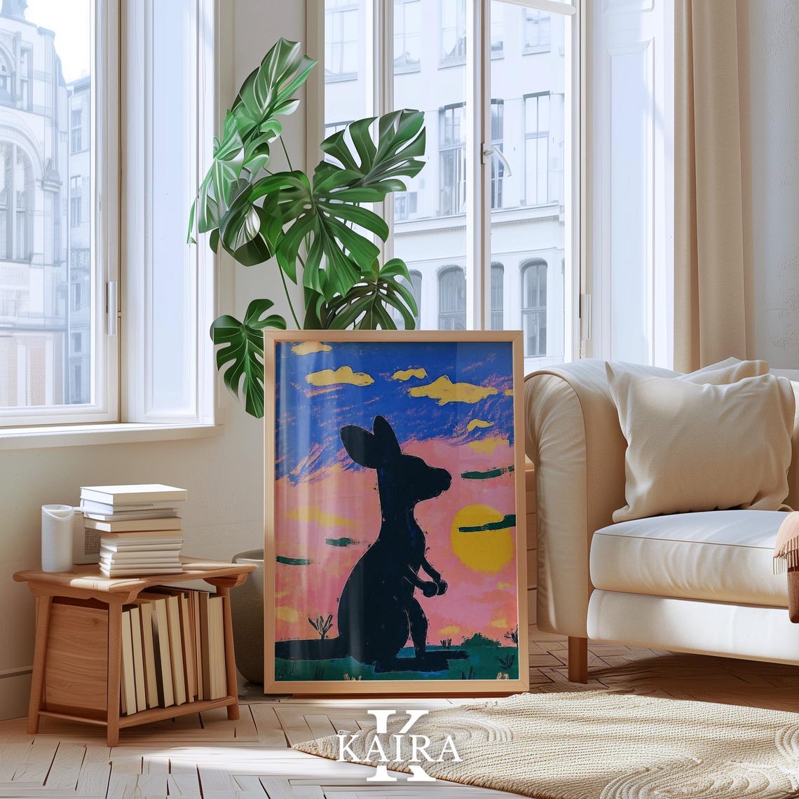 Kangaroo Silhouette Watching a Pink and Blue Sunset Sky Poster - Image 4