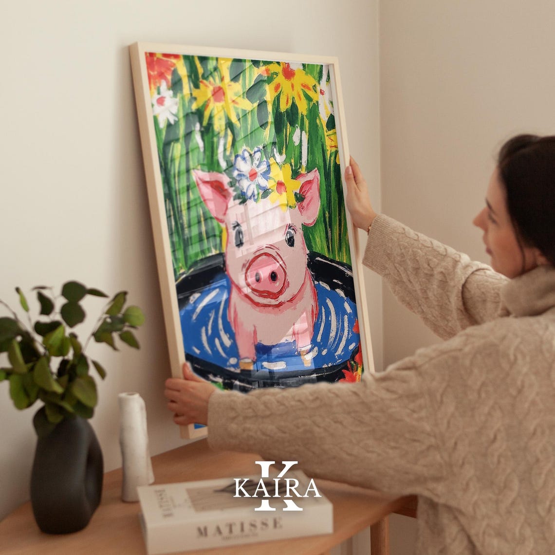 Pink Piglet Bathing in a Blue Tub Wearing a Flower Crown Poster - Image 2