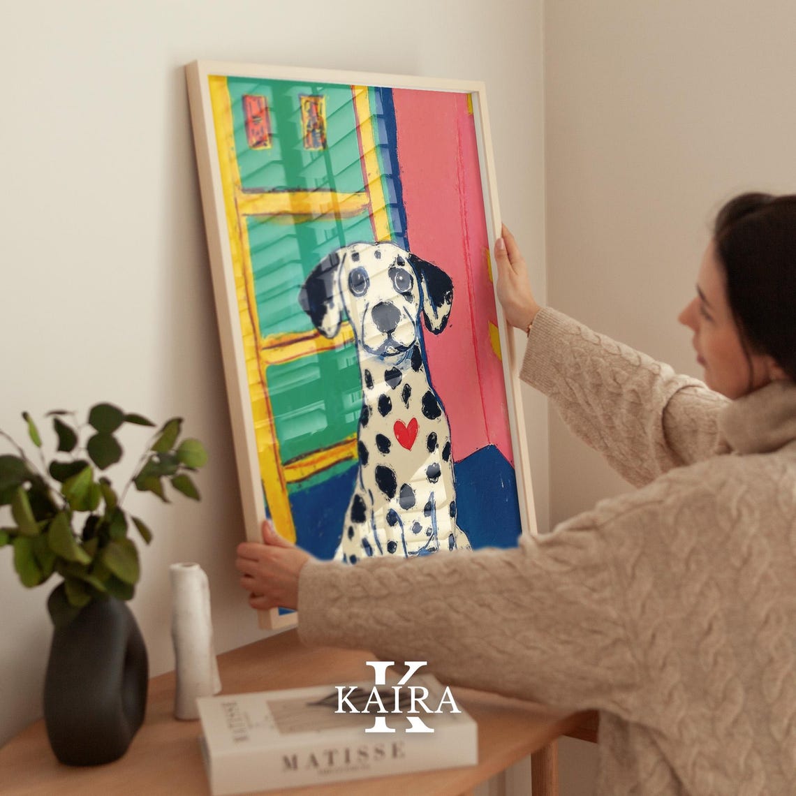 Dalmatian Puppy With Red Heart Sitting By A Colorful Window Poster - Image 2