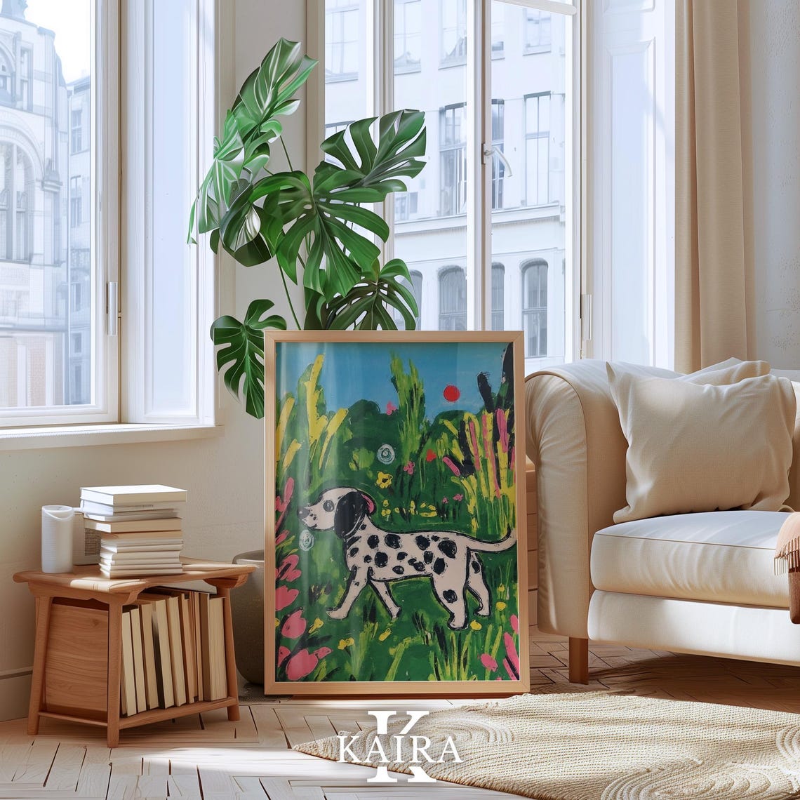 Dalmatian Dog Strolling Through a Lush Green Flower Garden Poster - Image 4