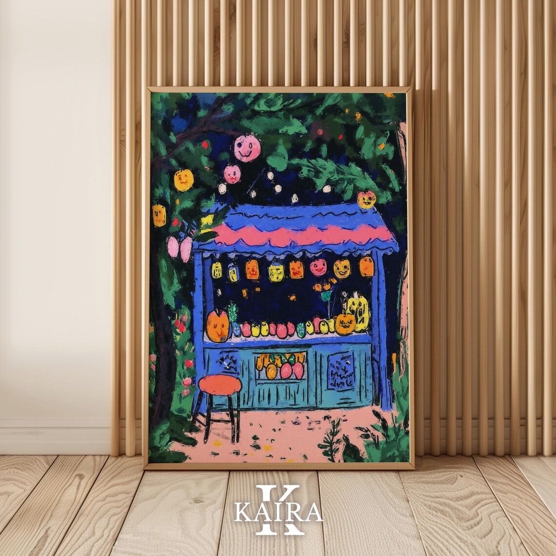 Glowing Pumpkin Night Market Stall Under Twinkling Lights Poster