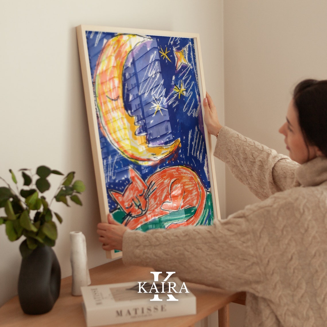 Sleeping Orange Cat Under Crescent Moon Night Sky Cat Poster - Image 4