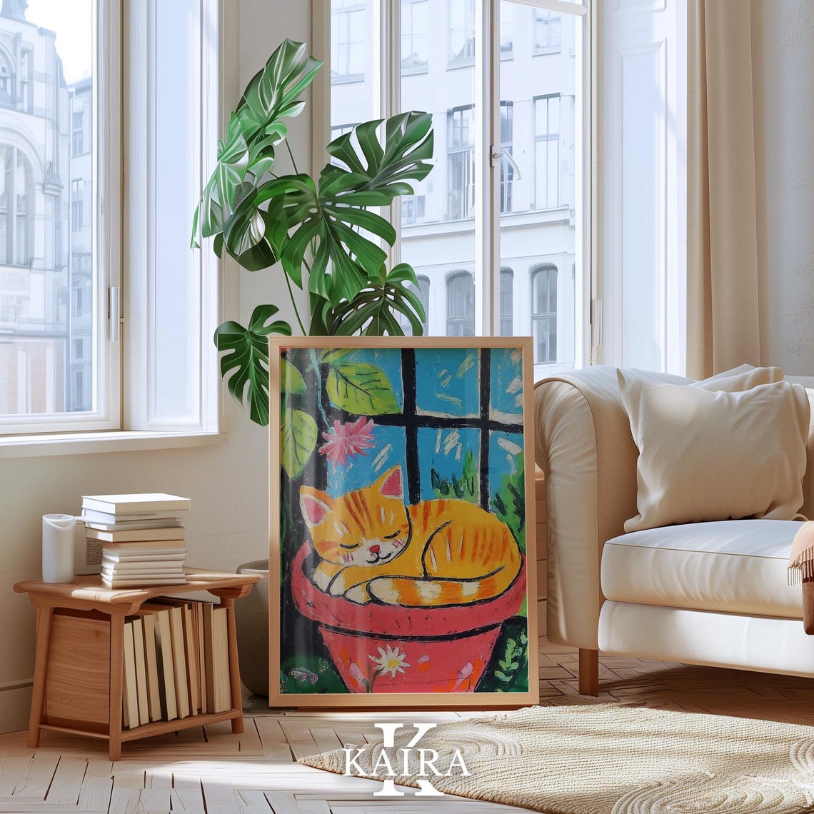 Orange Tabby Cat Napping Peacefully in a Red Flowerpot Poster - Image 3