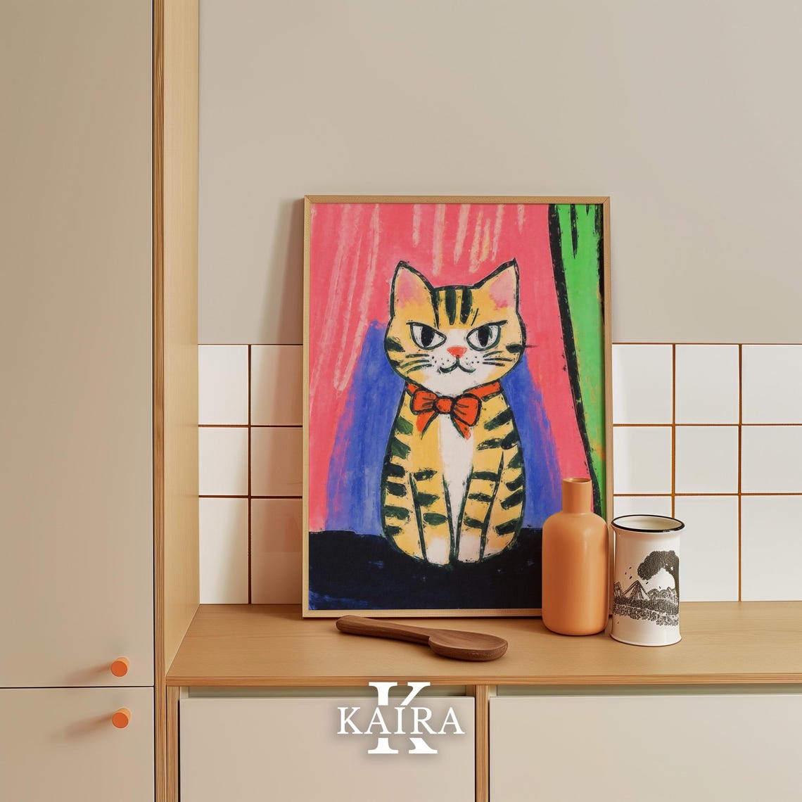 Dapper Striped Tabby Cat Wearing a Red Bow Tie on Pink Poster - Image 5