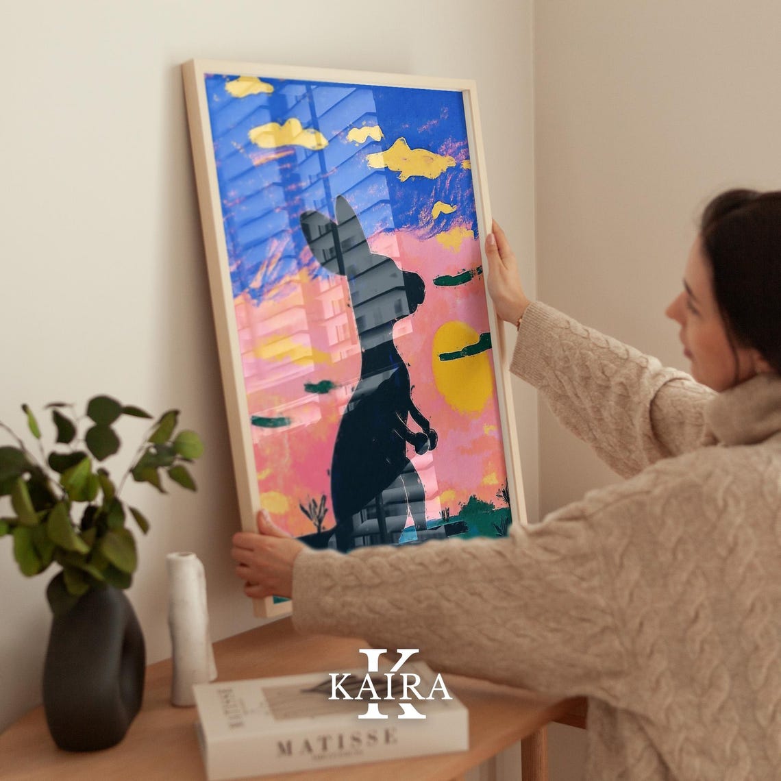 Kangaroo Silhouette Watching a Pink and Blue Sunset Sky Poster - Image 2