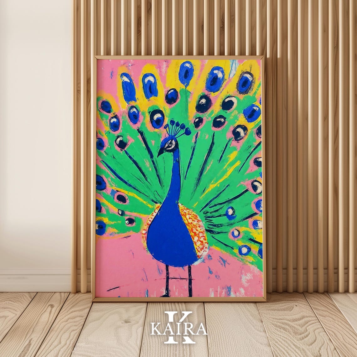Vibrant Peacock Displaying His Colorful Fanned Tail on Pink Poster - Image 5