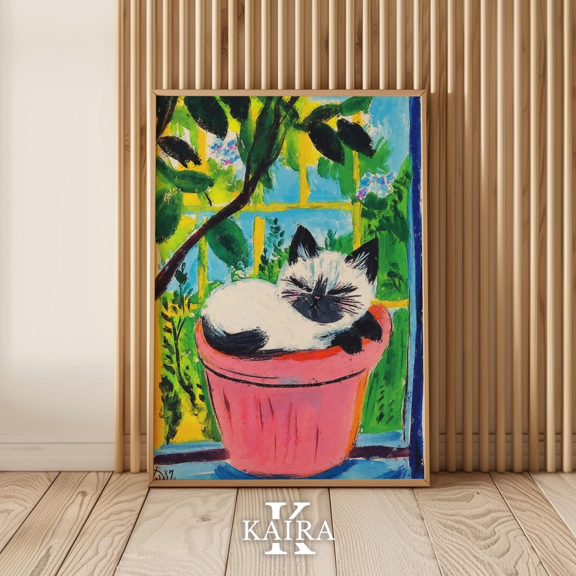 Sleeping Siamese Cat Curled Inside a Pink Flowerpot at Home Poster - Image 5