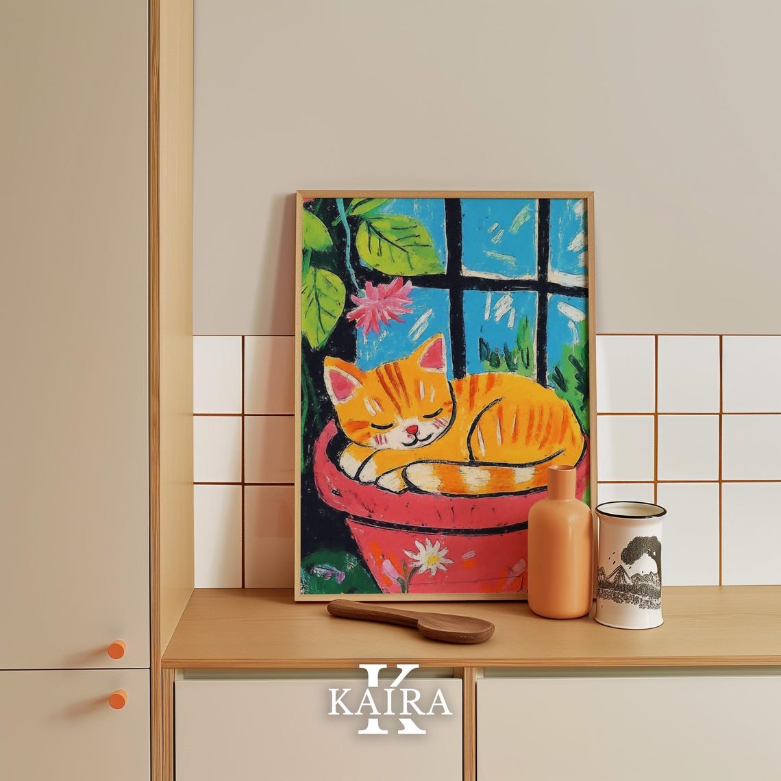Orange Tabby Cat Napping Peacefully in a Red Flowerpot Poster - Image 4