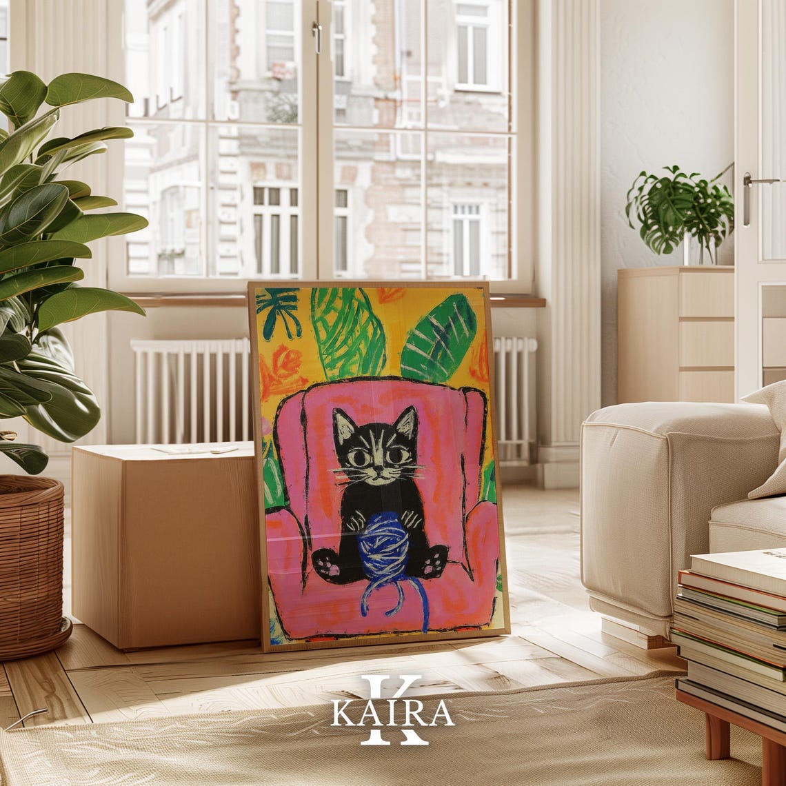 Black Kitten Playing With a Yarn Ball on a Pink Chair Poster - Image 3