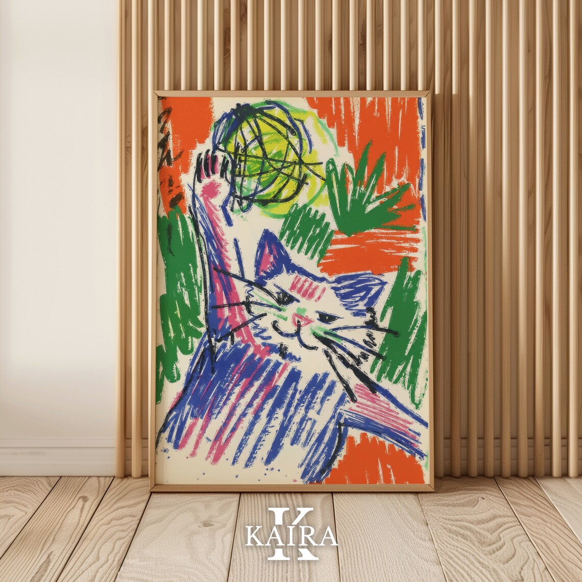 Playful Cat Reaching For Ball Colorful Abstract Art Cat Poster - Image 2