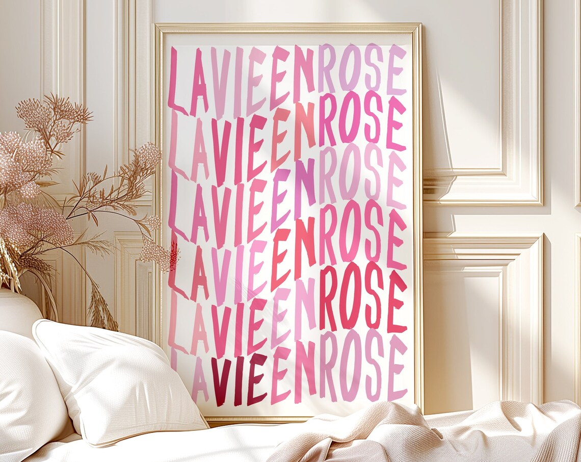 La Vie En Rose Pink Typography French Quote Feminine Wall Art