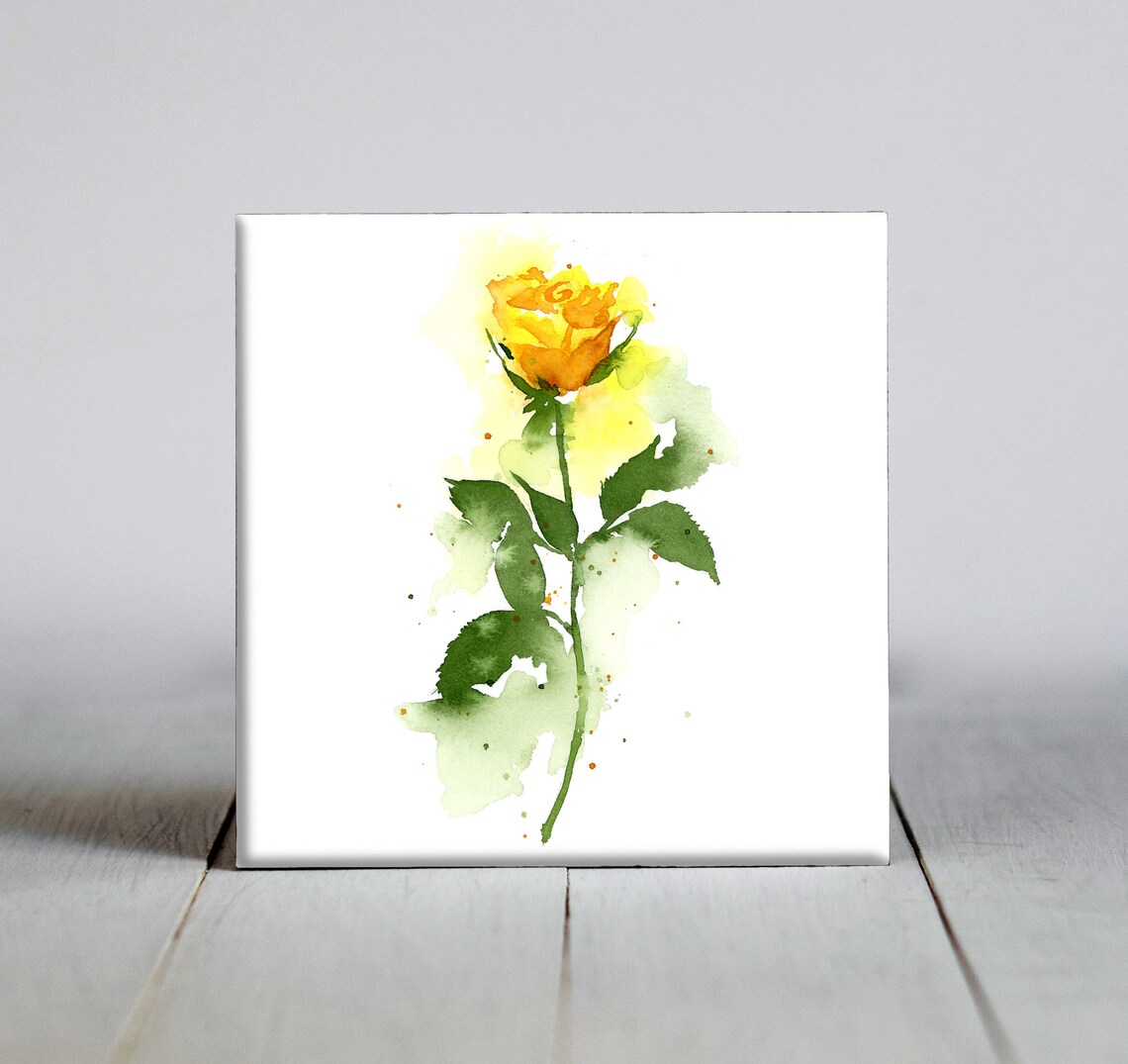 Yellow Rose Ceramic Tile Flower Decorative Art Print