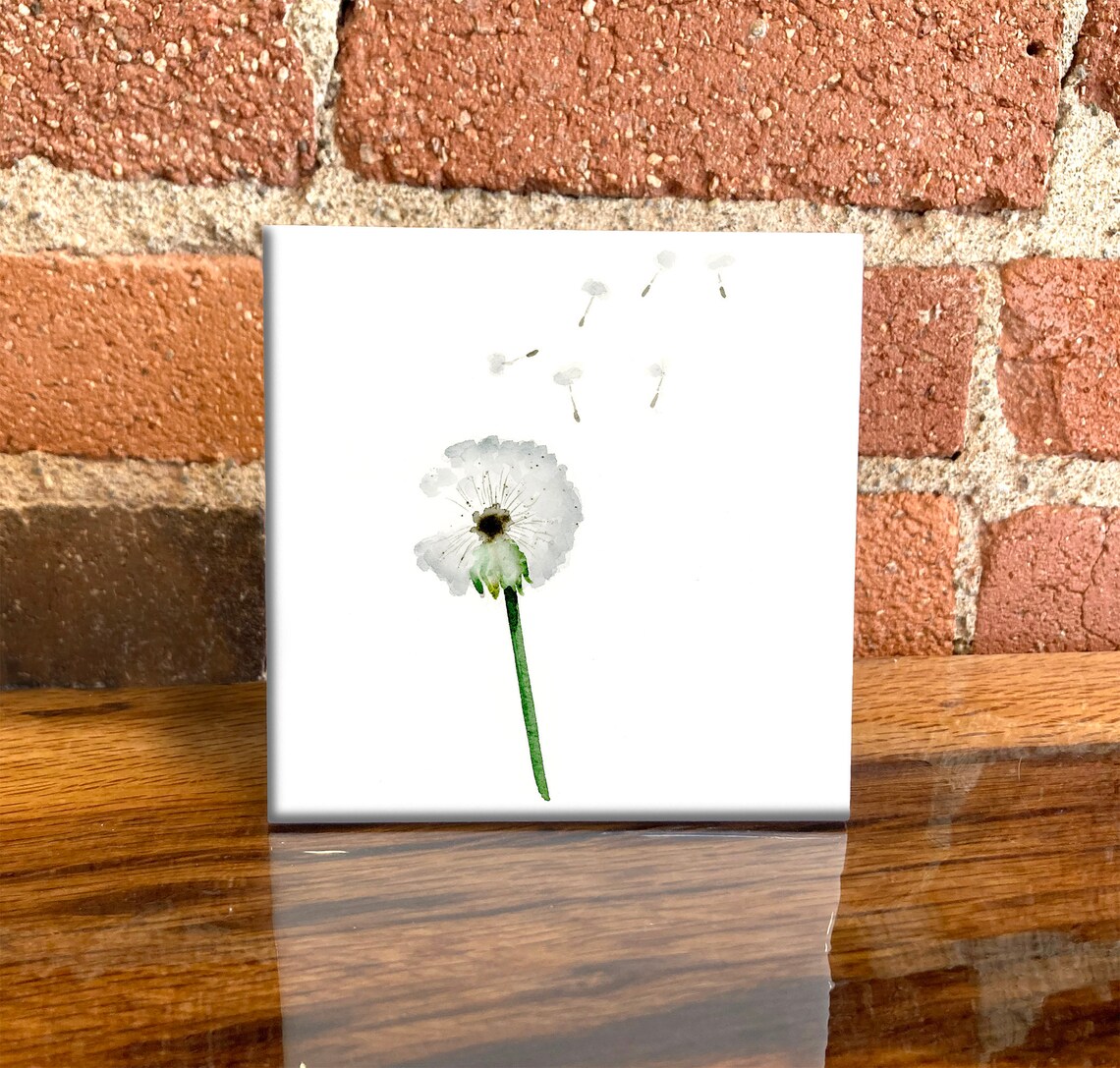 Dandelion Ceramic Tile, Botanical Flower Art Print