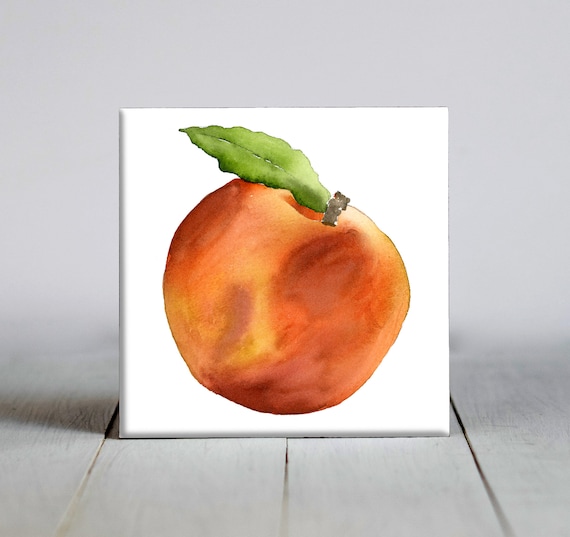 Peach Ceramic Tile Peach Decorative Tile Fruit Lover Gift Unique Food Gifts