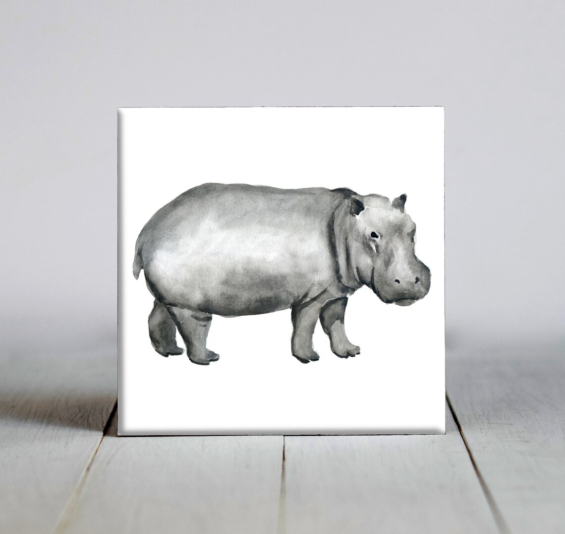 Hippopotamus Ceramic Tile, Animal Lover Poster