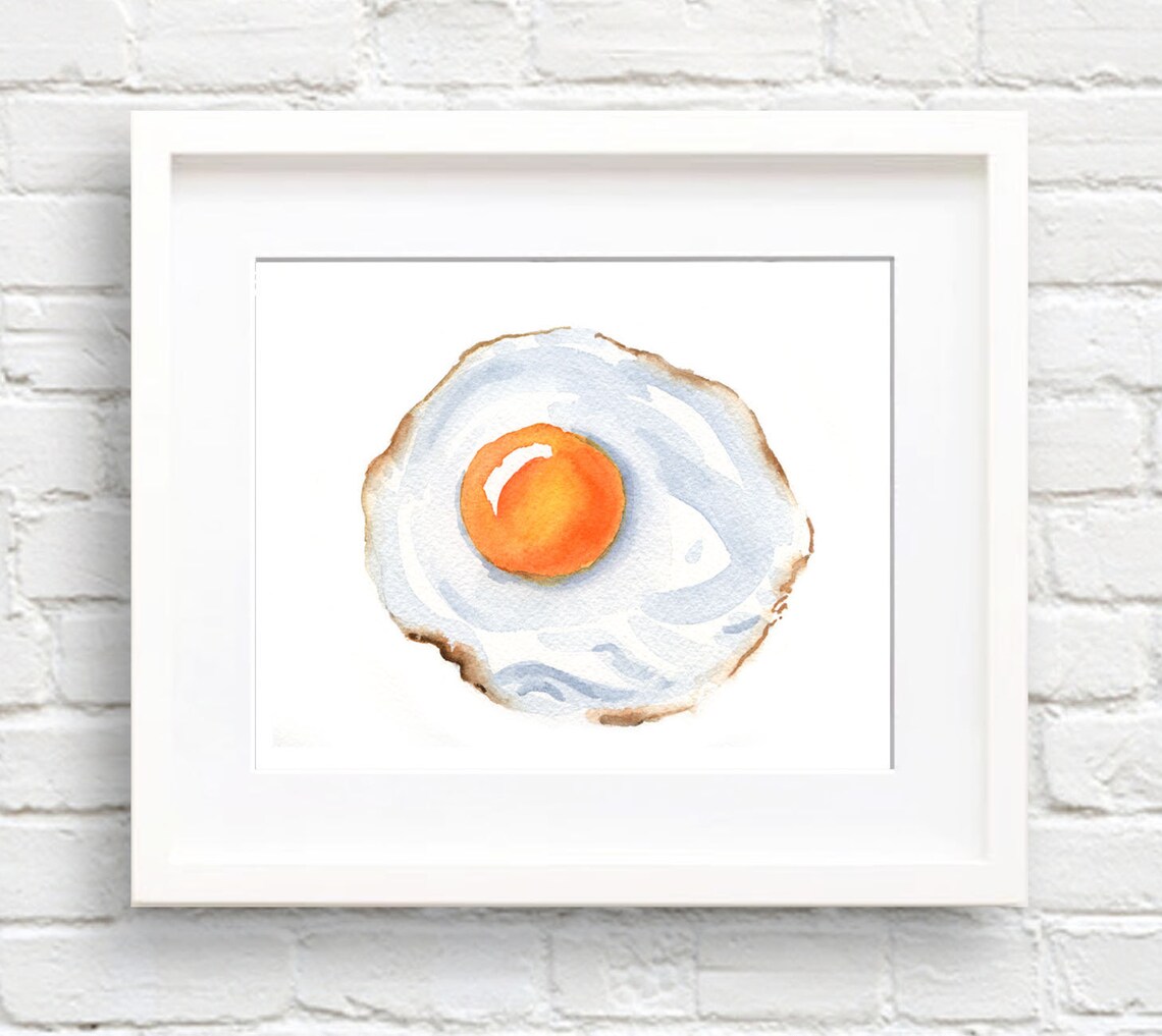 Fried Egg Watercolor Art Print, Kitchen Decor