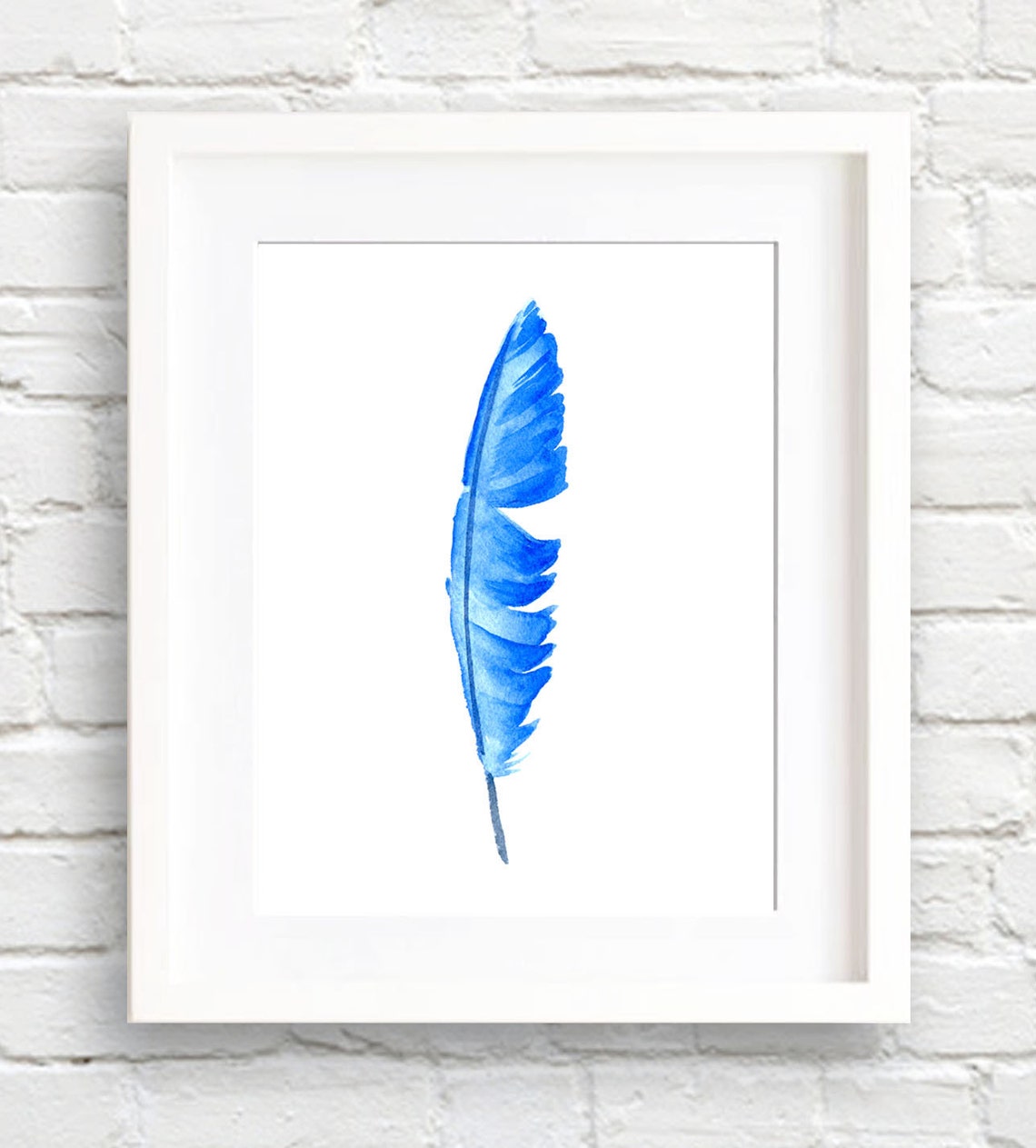 Blue Feather Watercolor Minimalist Nature Bird Framed Art Poster