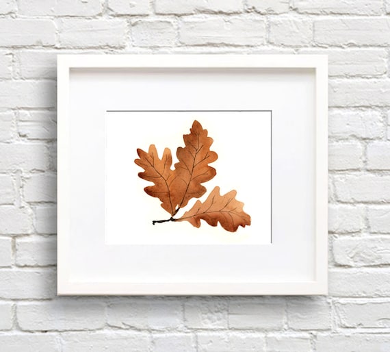 Oak Leaves Watercolor Art Print, Botanical Decor