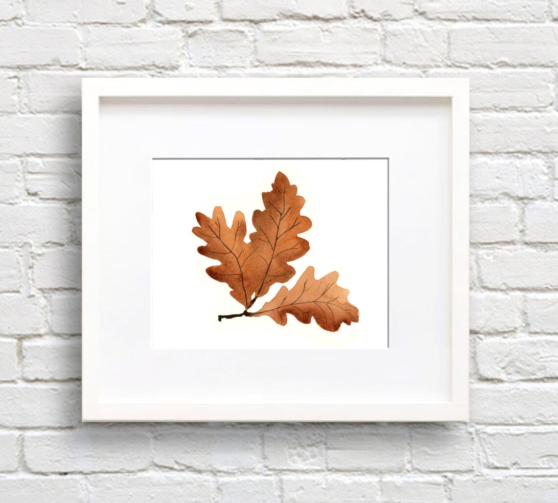 Oak Leaves Watercolor Art Print, Botanical Decor