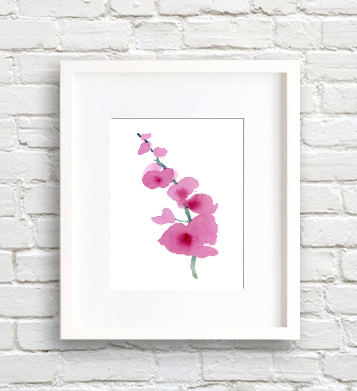 Pink Orchid Spray Watercolor Botanical Elegant Framed Art Poster