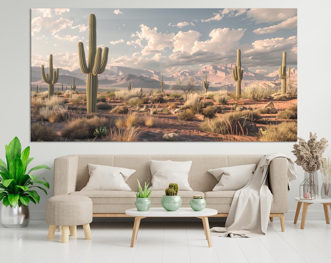 Desert Saguaro Landscape Art Print, Southwestern Decor