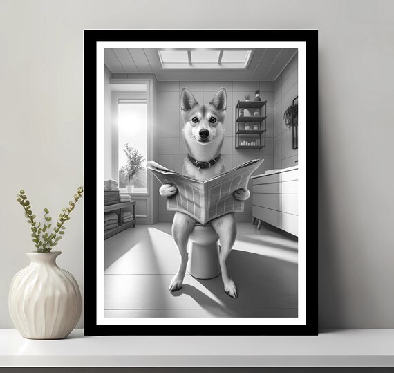 Norwegian Lundehund Wall Art Funny Bathroom Decor Dog In Toilet Animal Petshop Gift
