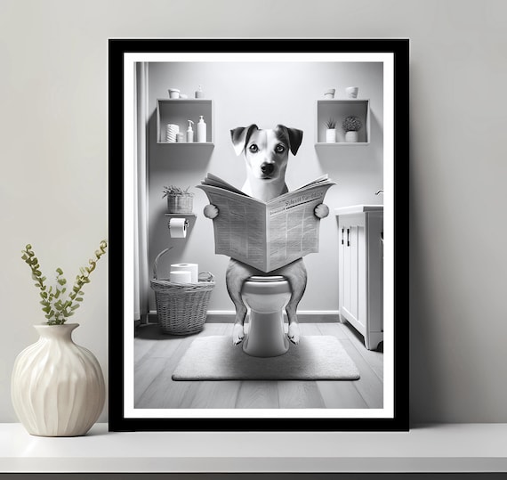 Danishswedish Farmdog Wall Art Funny Bathroom Decor Dog In Toilet Animal Petshop Gift